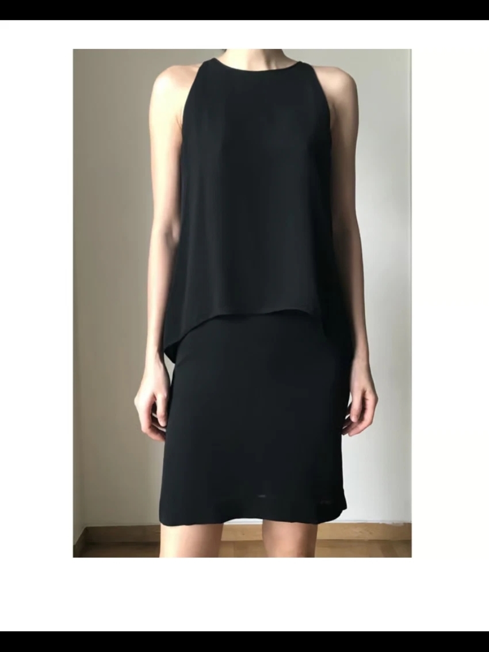 Theory Black Sleeveless High Neck Split Back 100% Silk Mini Dress- 4